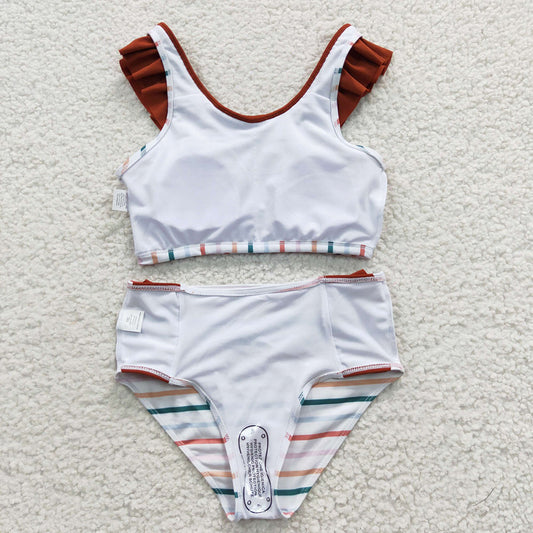 Baby Girls Stripe Ruffle Two Pieces Swimsuits