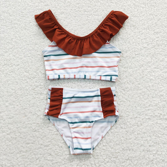 Baby Girls Stripe Ruffle Two Pieces Swimsuits
