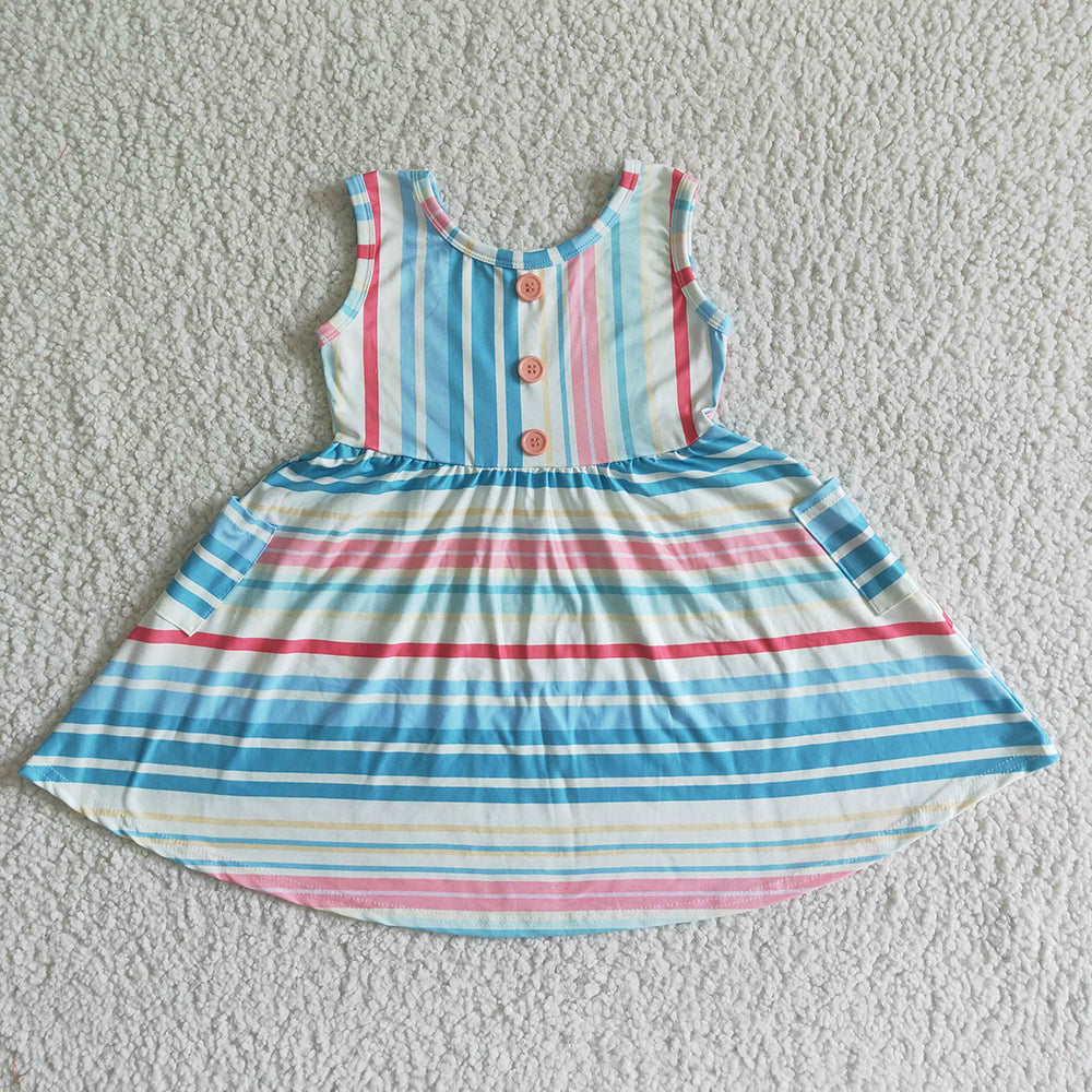 Baby girls summer colorful stripe knee length dresses