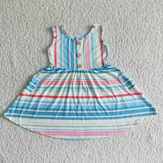 Baby girls summer colorful stripe knee length dresses
