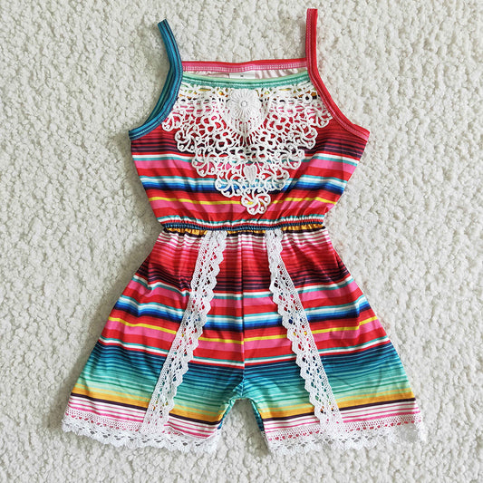 Stripe lace romper