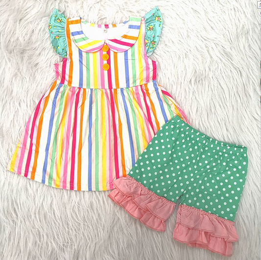 Colorful stripe dots soft shorts set