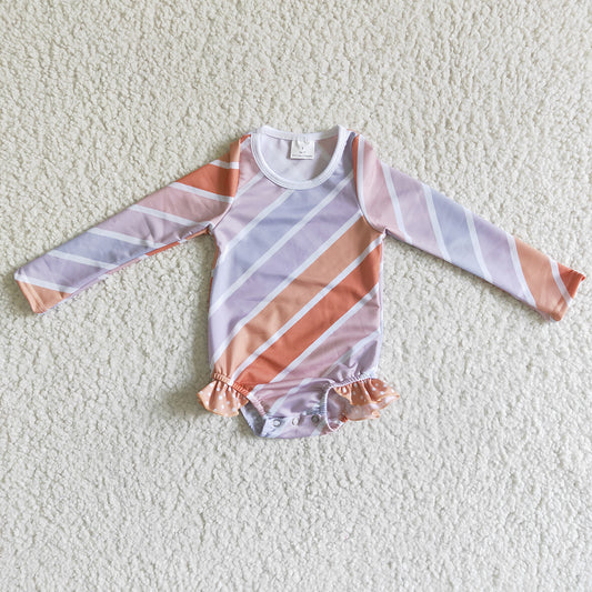 Baby Girls summer light color long sleeve stripe swimsuits