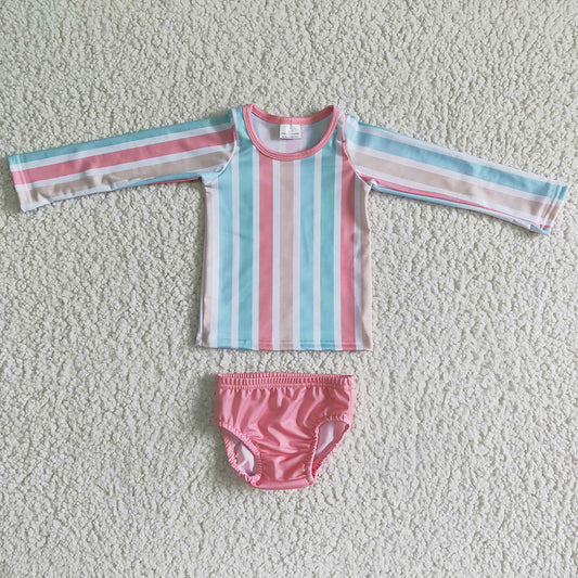 Baby Girls summer stripe long sleeve 2pcs swimsuits
