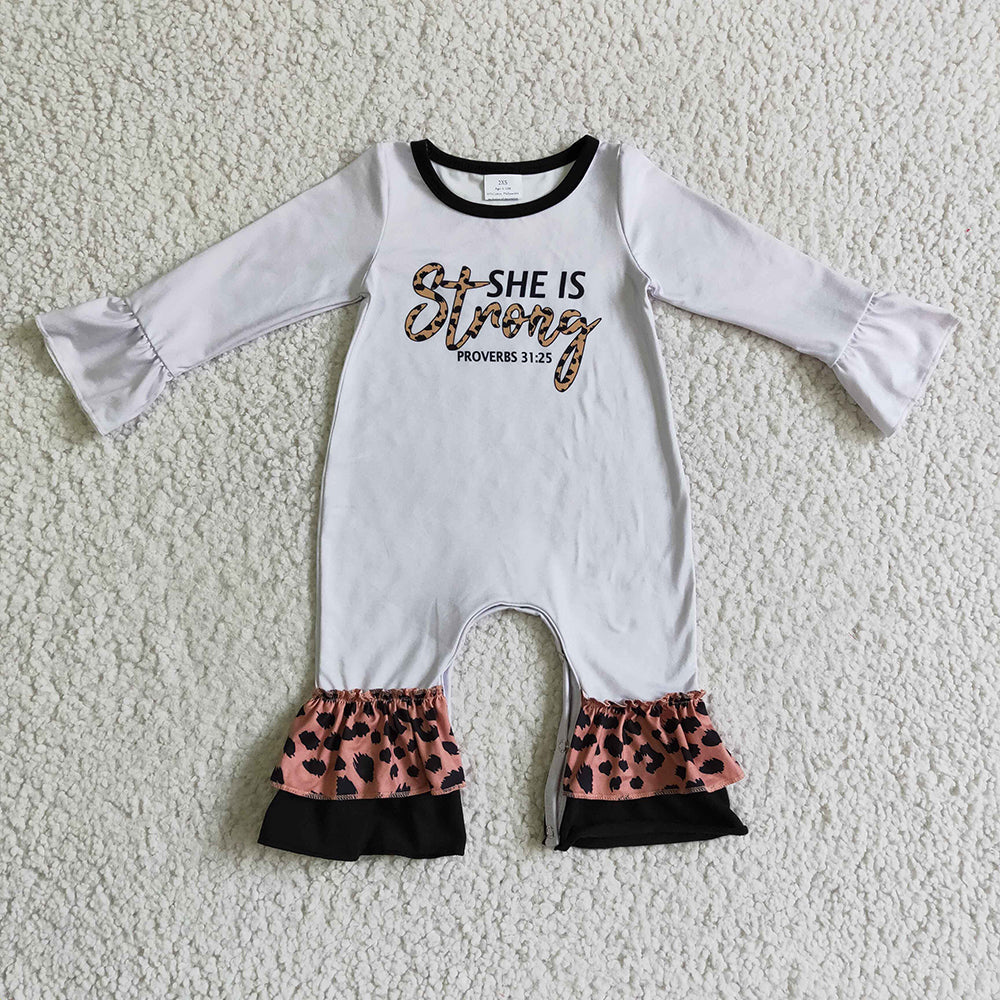 Baby Girls She is Strong Leopard Rompers