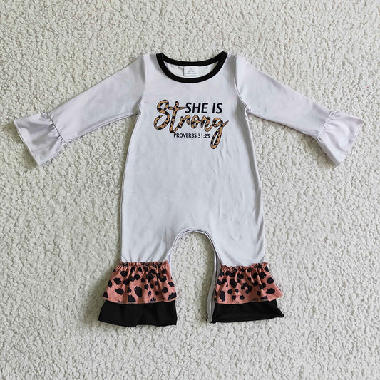 Baby Girls She is Strong Leopard Rompers