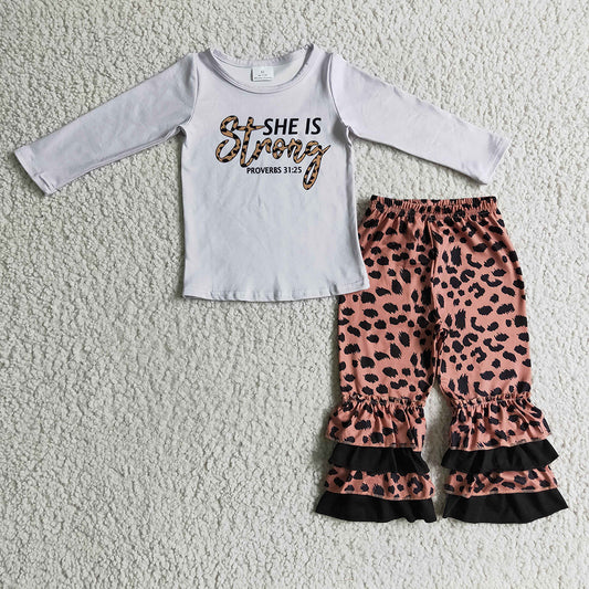 baby Girls She Is Strong ruffle pants sets