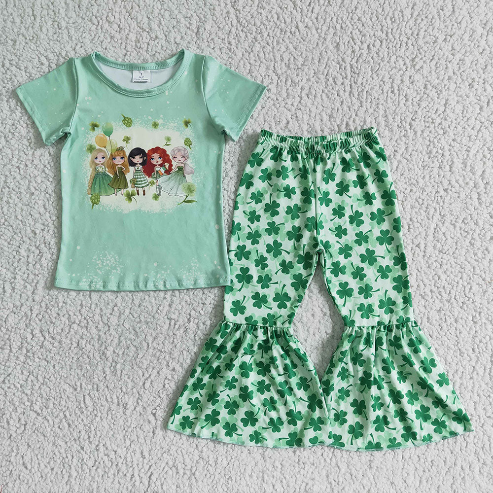 Children princess quatrefoil bell pants cartoon clothing sets