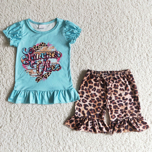 Baby girls summer vibes leopard ruffle shorts sets