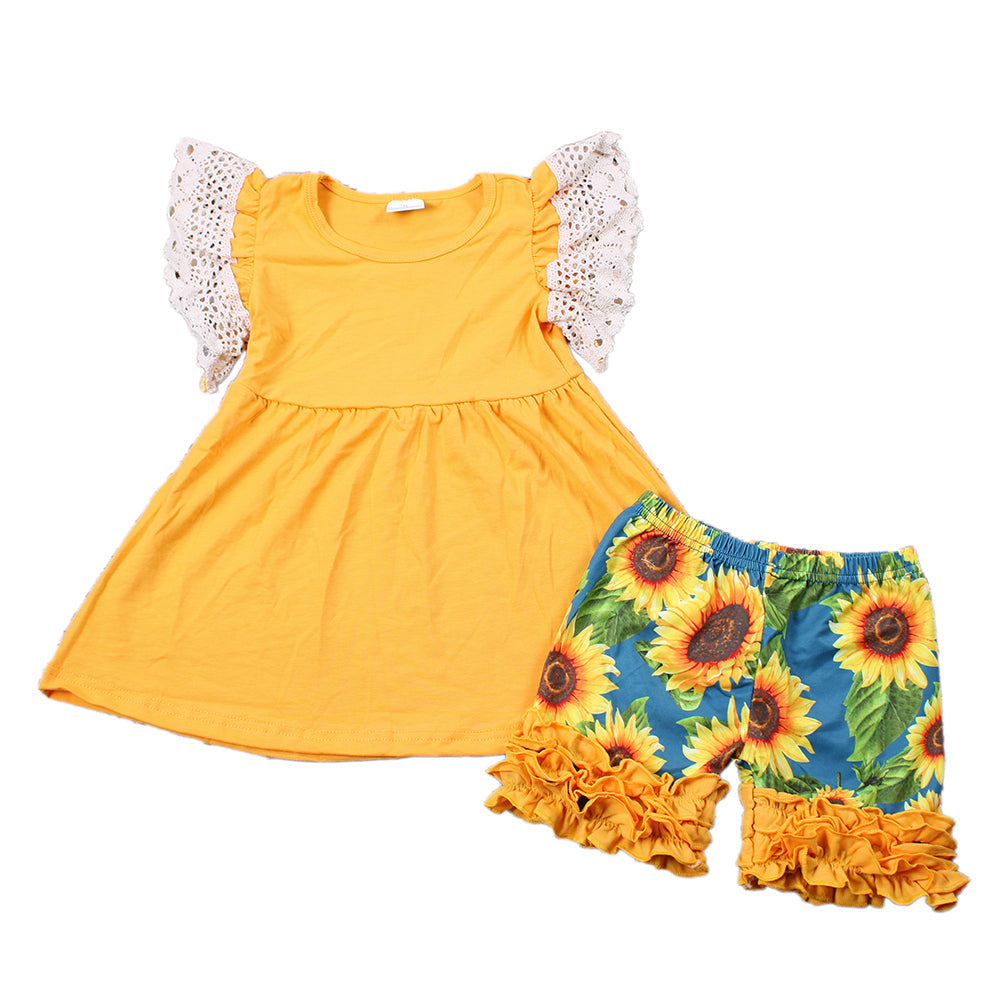 Yellow Sunflower soft shorts set