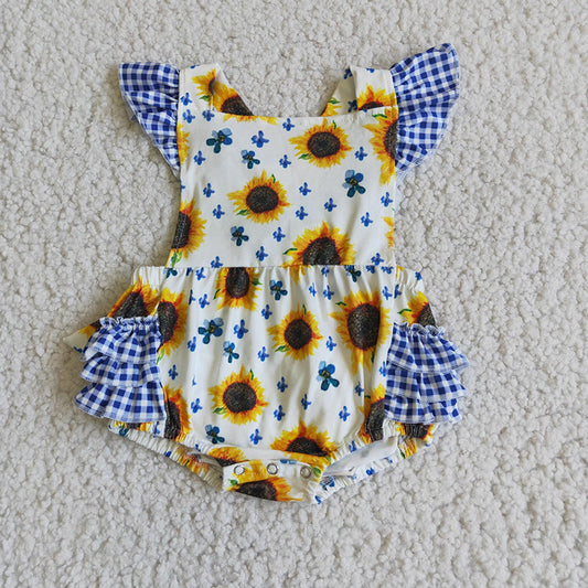 Sunflower plaid romper