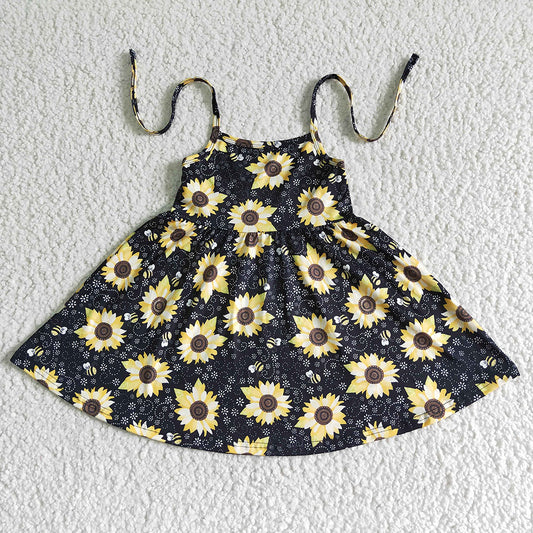 Baby girls sunflower halter knee length dresses