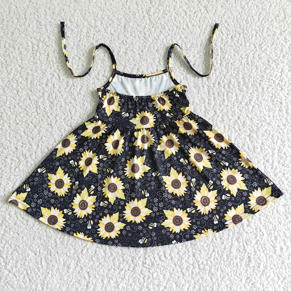 Baby girls sunflower halter knee length dresses