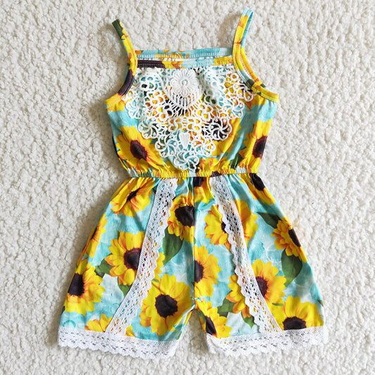 Baby girls summer sunflower jumpsuits rompers