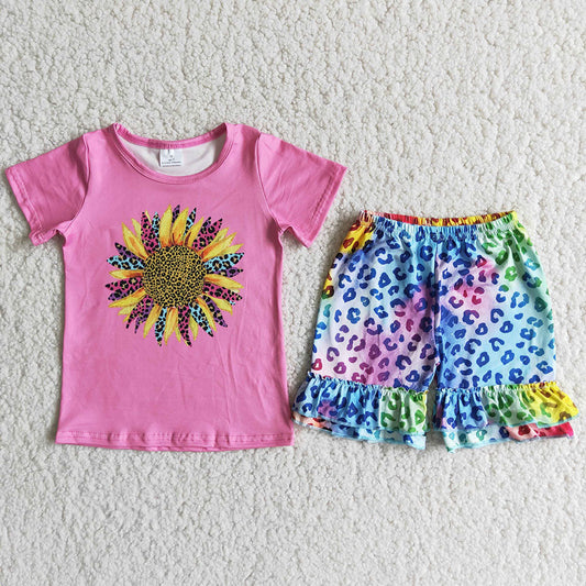 Colorful sunflower leopard ruffles Shorts sets