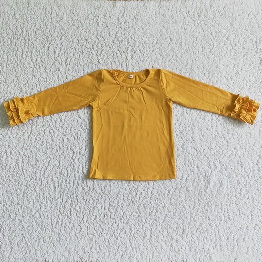 Baby girls long sleeve mustard icing ruffle shirts