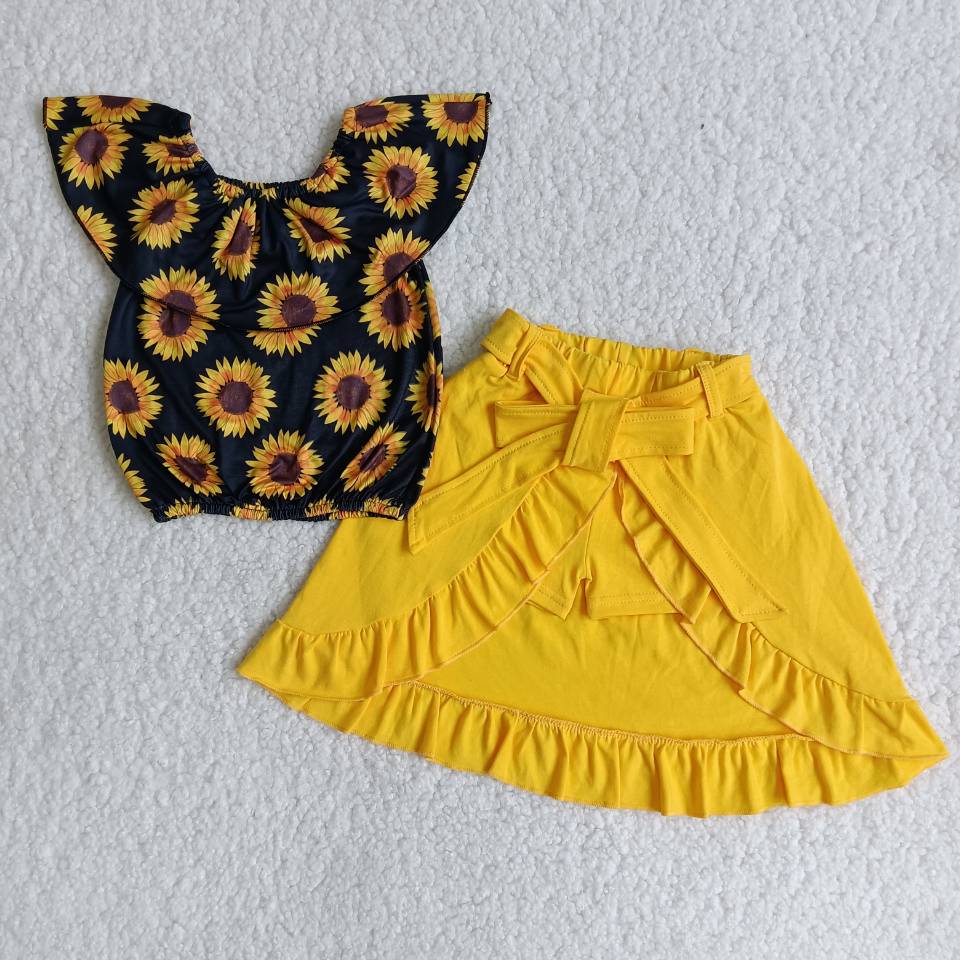 Baby girls sunflower offshoulder top skirt summer sets