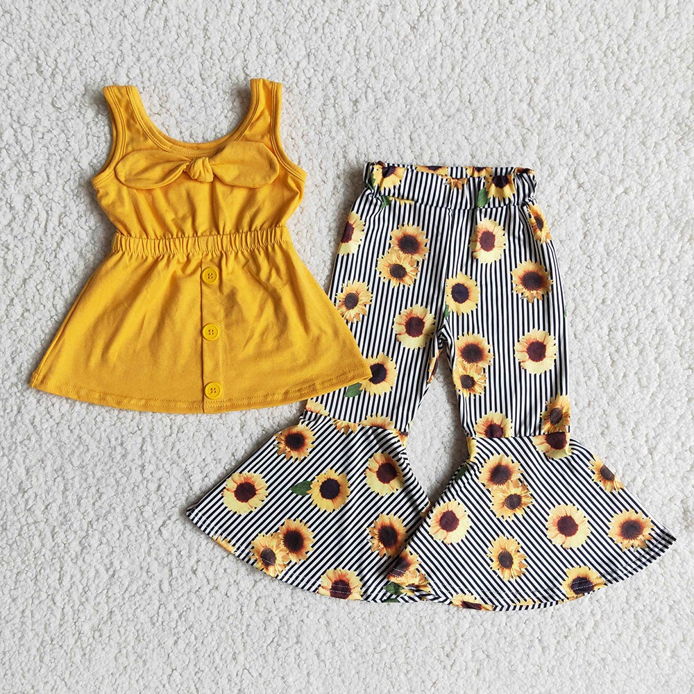 Baby girls sunflower bow tunic pants clothing sets