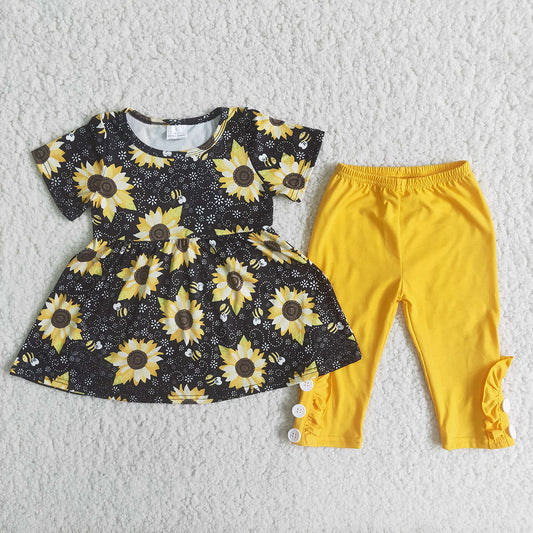 Sunflower ruffle capris sets