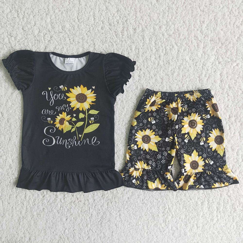 Black sunflower ruffles Shorts sets