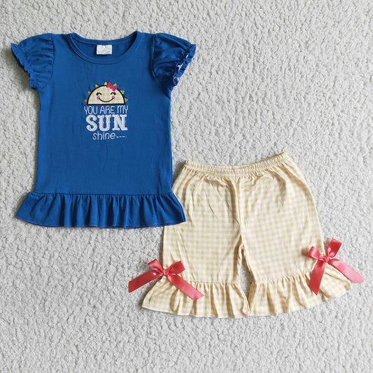 You are my sunshine baby girls summer ruffle shorts sets