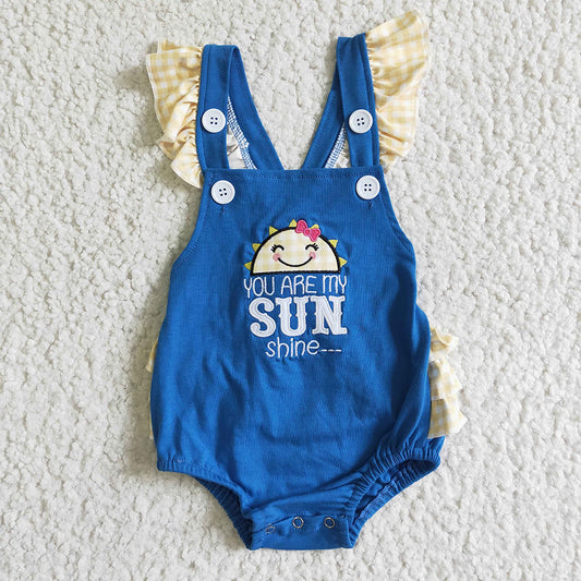 You are my sunshine baby girls ruffle rompers