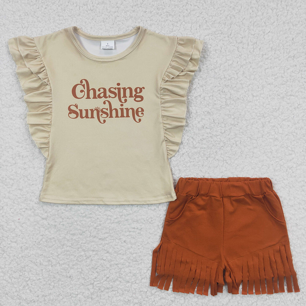 Baby Girls Chasing Sunshine Tassel Shorts Clothes Sets