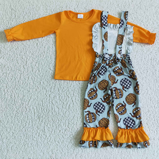 Baby girls fall pumpkin overall pants sets