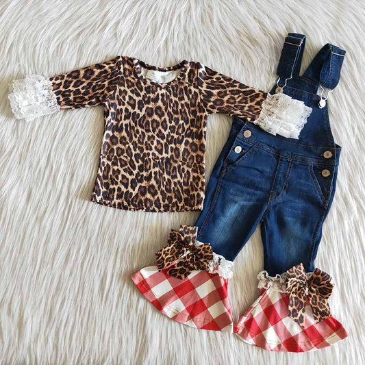 Baby Girls Christmas leopard red place overall 2pcs sets