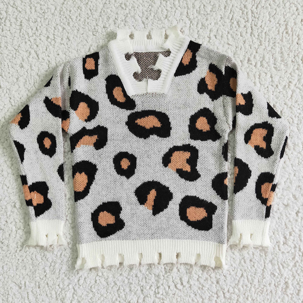 Baby Girls Fall Leopard V-Neck Sweaters