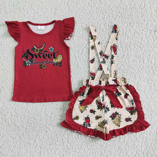 Baby girls sweet summertime suspender shorts sets