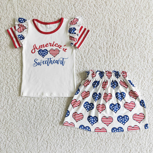 Baby girls 4th of July Sweetheart skirt outfits sets