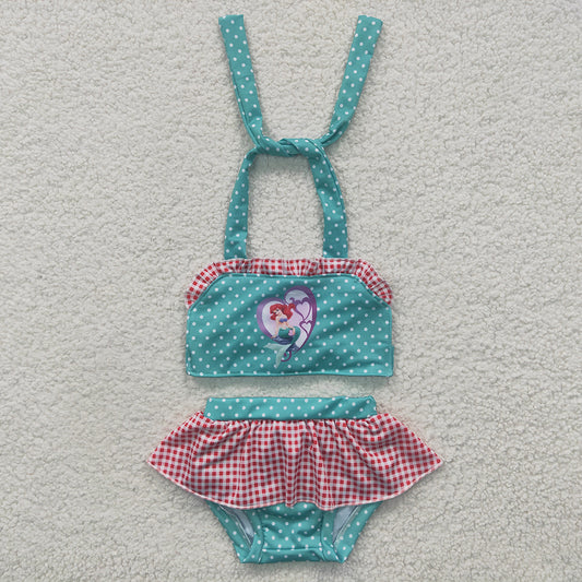 Baby Girls Princess Green Tie Back Tow Pieces Swimsuits