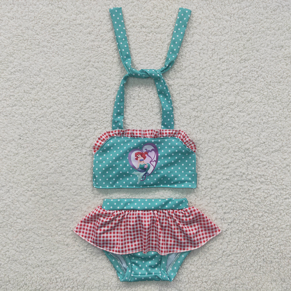 Baby Girls Princess Green Tie Back Tow Pieces Swimsuits