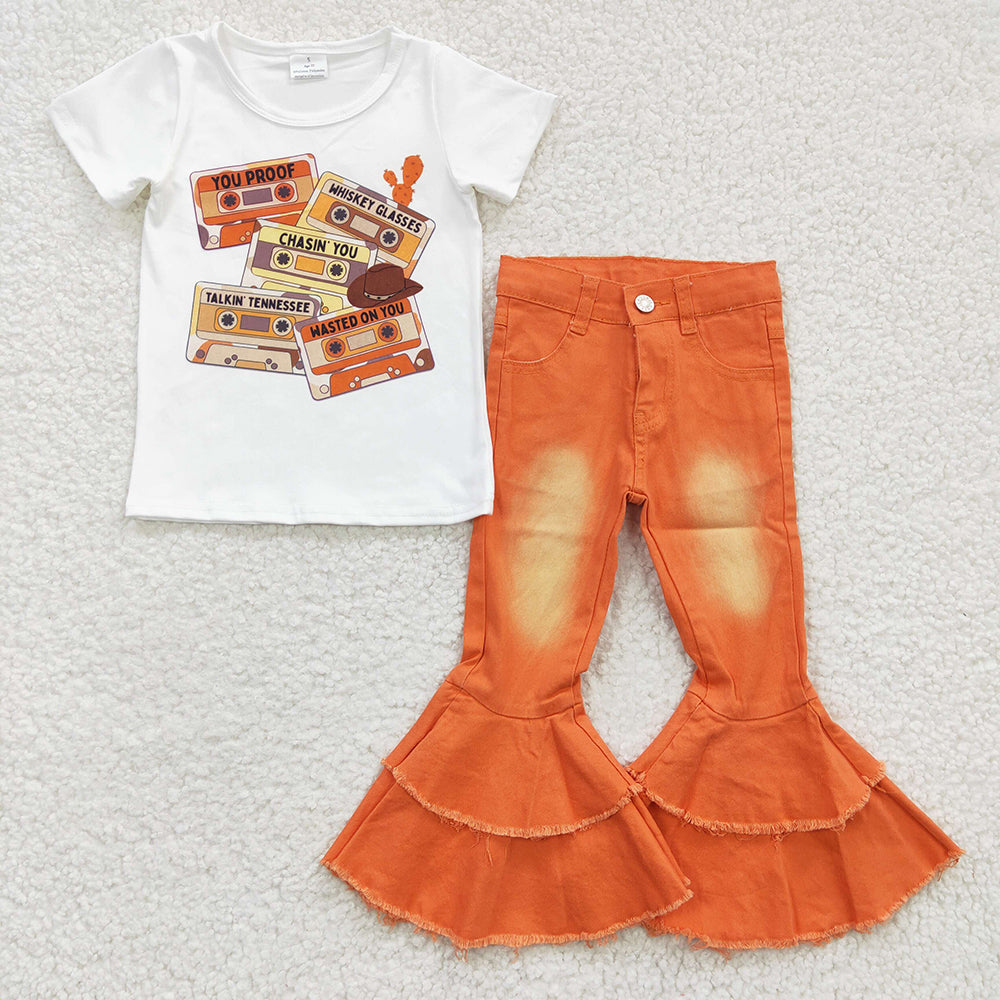 Baby Girls Tape Shirts Orange Denim Pants Clothes Sets