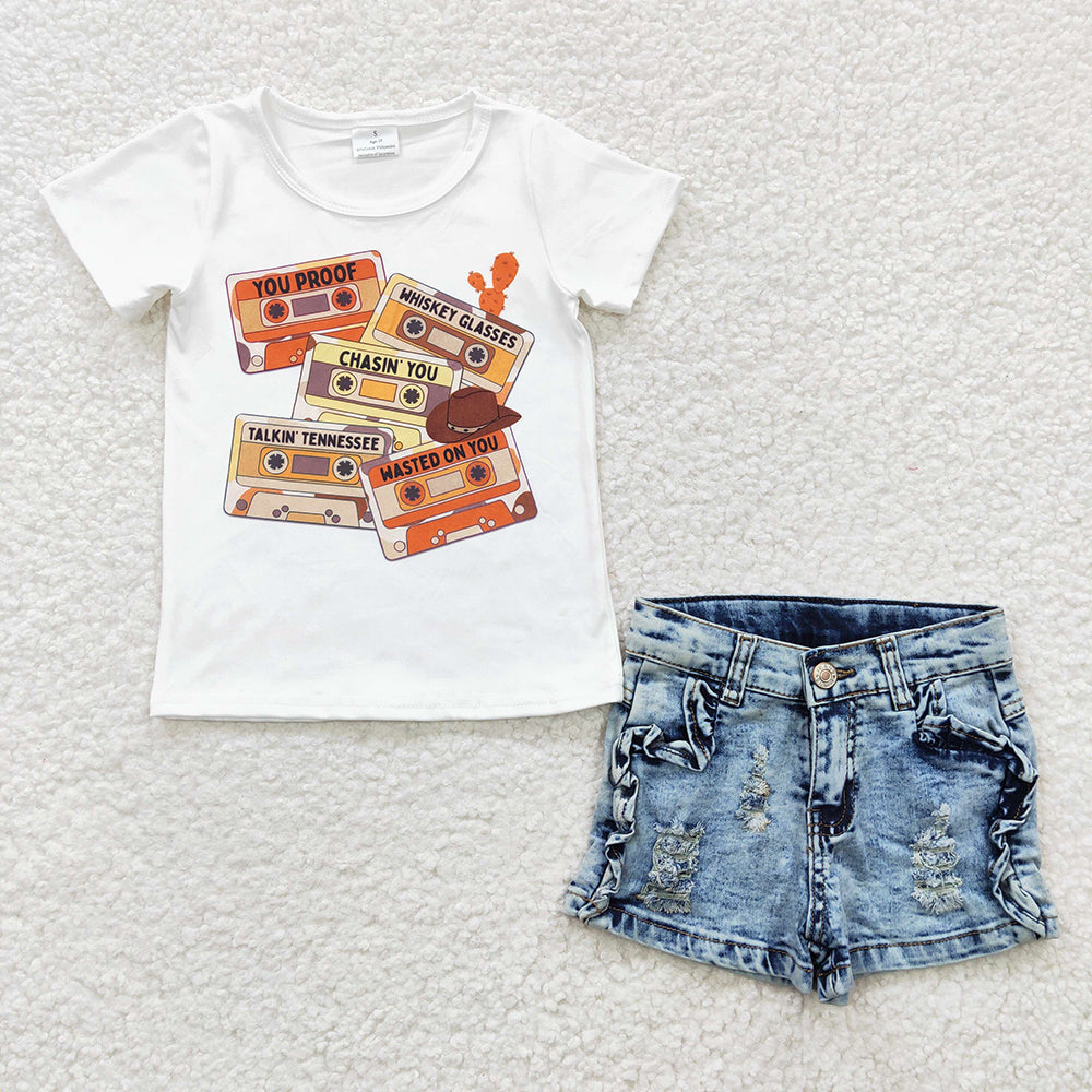 Baby Girls Tape Shirts Denim Shorts clothes sets