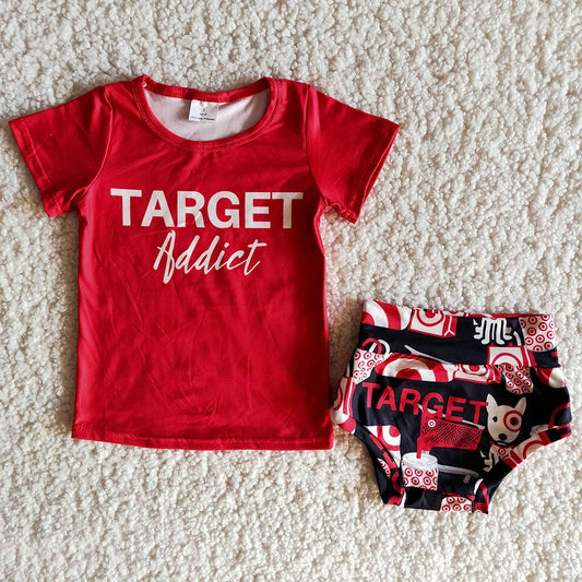 Letter baby girls short sleeve shirt red bummie set