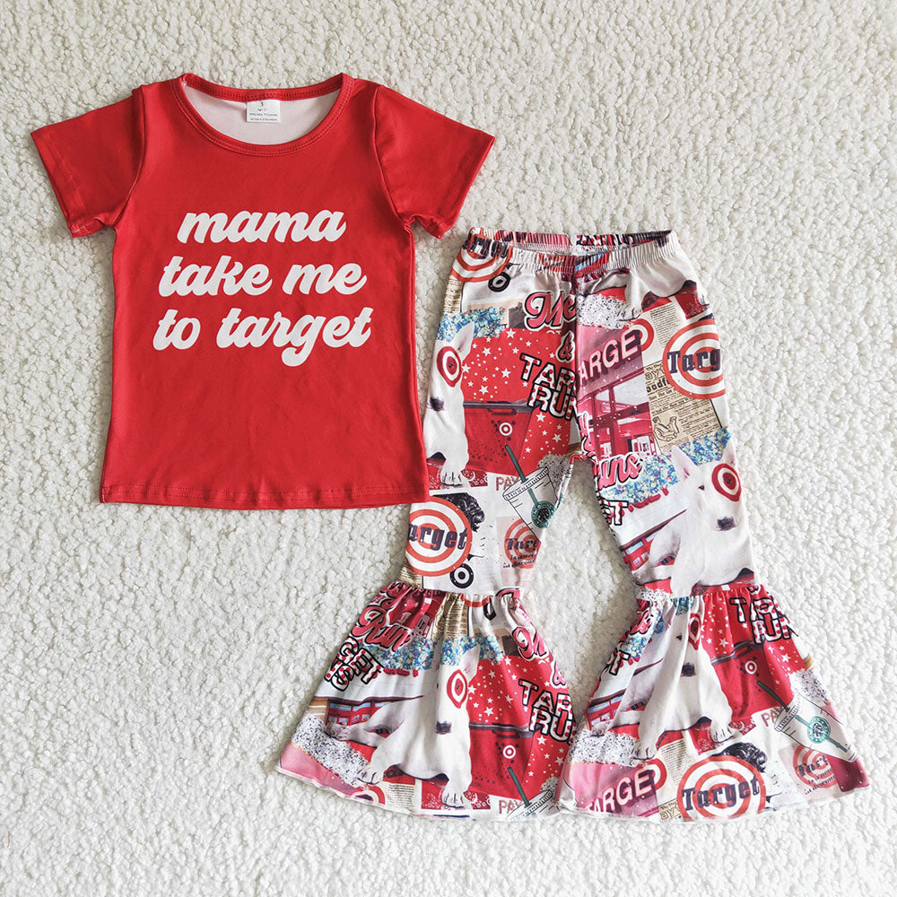 Baby girls red cartoon bell bottom pants clothing sets