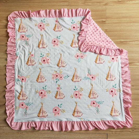 Baby girls temple flower ruffle western blankets
