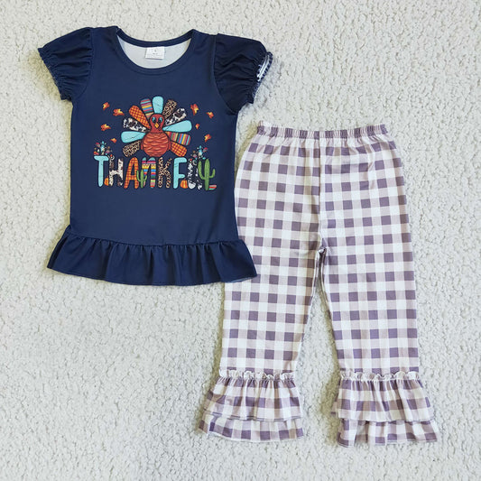 Thanksgiving thankful baby girls pants clothes sets