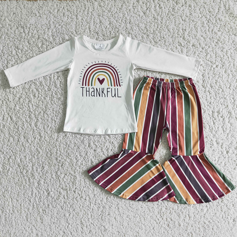 Girls Thankful rainbow bell pants sets