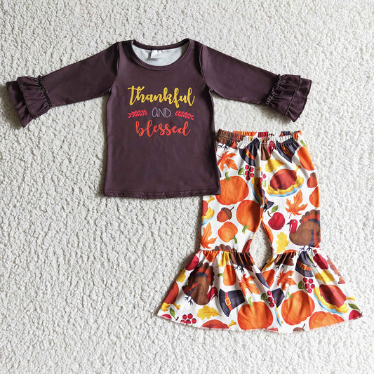Baby Girls thankful and blessed thanksgiving pants sets