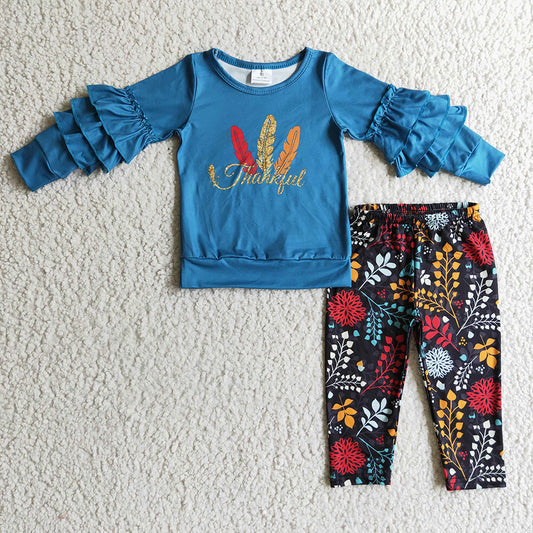 Baby girls Thankful Thanksgiving bell pants clothes sets