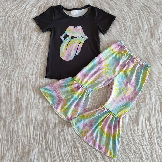 Tie dye tongue bell bottom pants sets