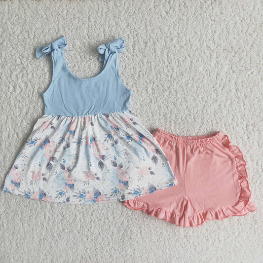 Blue pink ruffle shorts sets