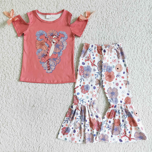 Baby girls tiger cartoon bell pants sets