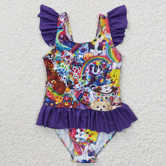 Baby Girls Cartoon Ruffle One Pieces Swimsuits