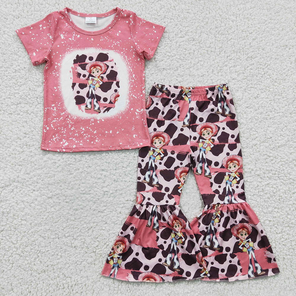 Baby Girls Pink Leopard Cartoon Toy Bell Pants Clothes Sets