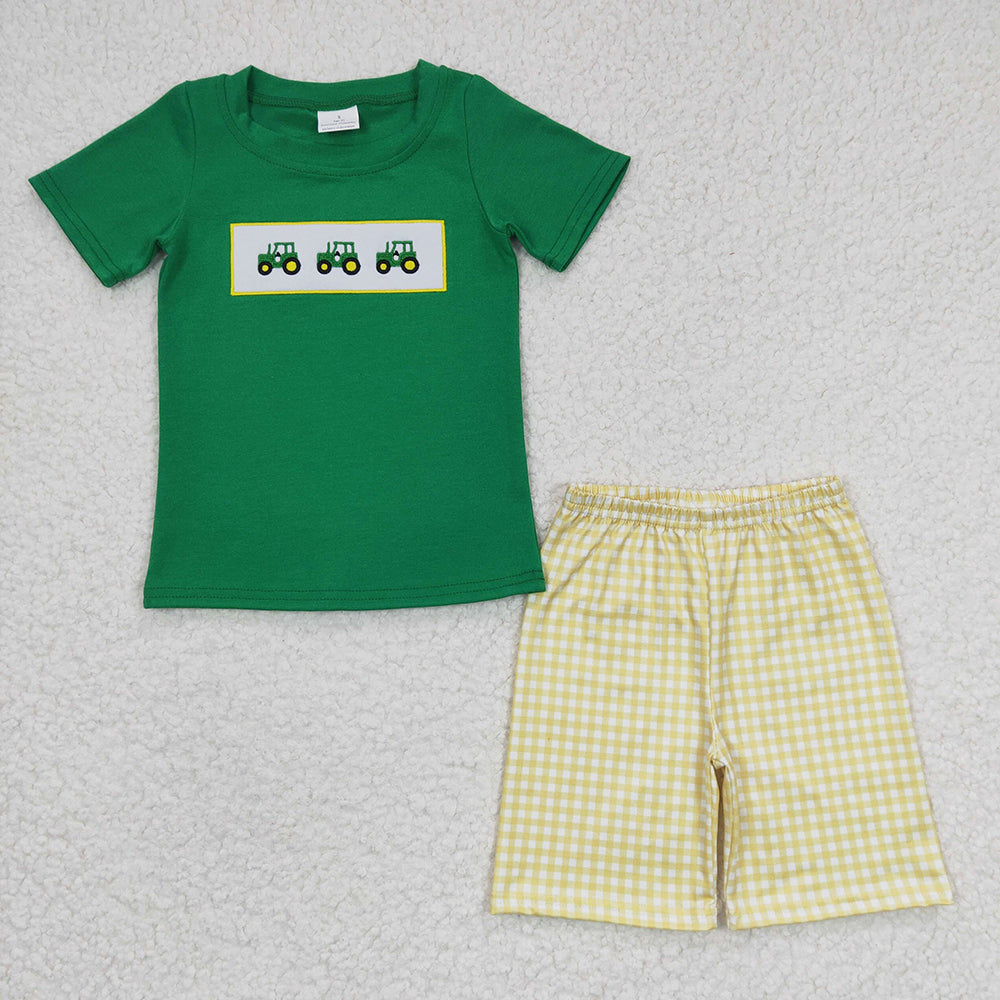 Baby Boys Green Tractor shorts sets