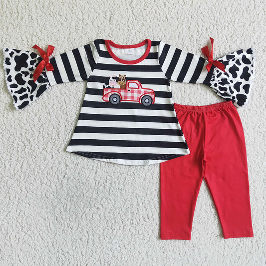 Baby girls farm tractor animal legging tunic sets